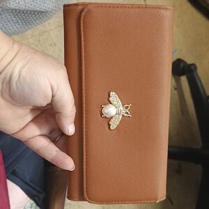 Brown Wallet with Gold Bee Accent